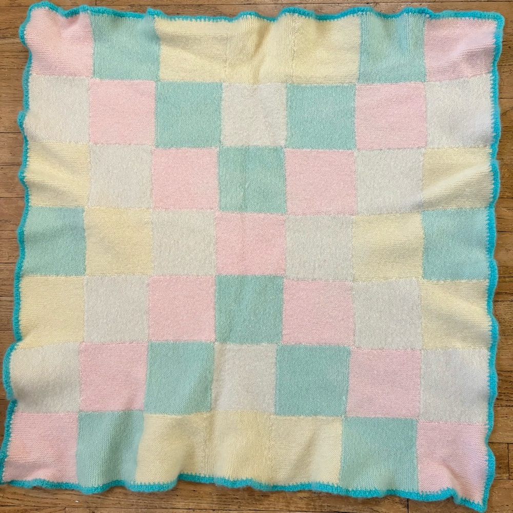 Handmade Crocheted Checkered Patchwork Pastel Baby Blanket